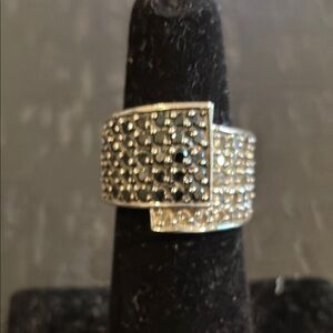 Premier Designs Marcasite Cubic Zirconia Silver Black Women's Ring